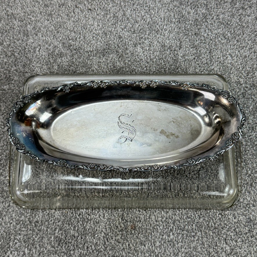 Reed & Barton Silverplate Oval Ornate Bread 12" Tray Engraved S