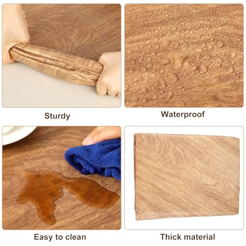 Wood Grain Round Tablecloth Elastic Edge Elastic Plastic Tablecloth Flannel