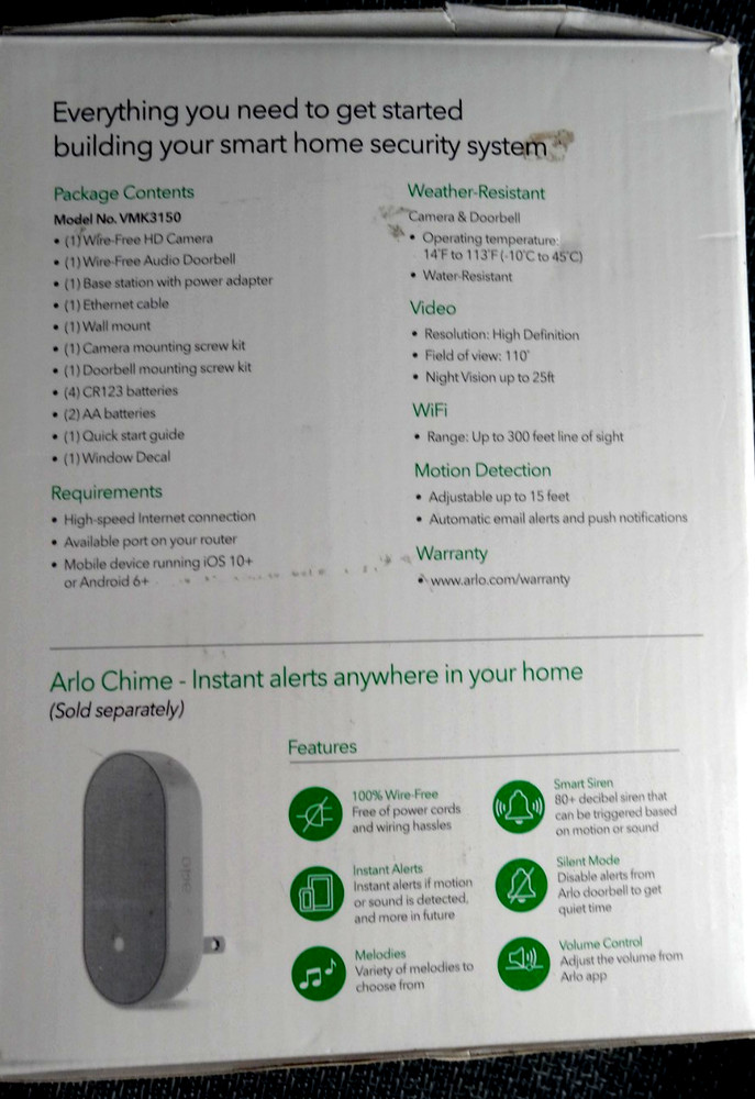 Arlo HD Camera plus Audio Doorbell wire free includes cloud recording
