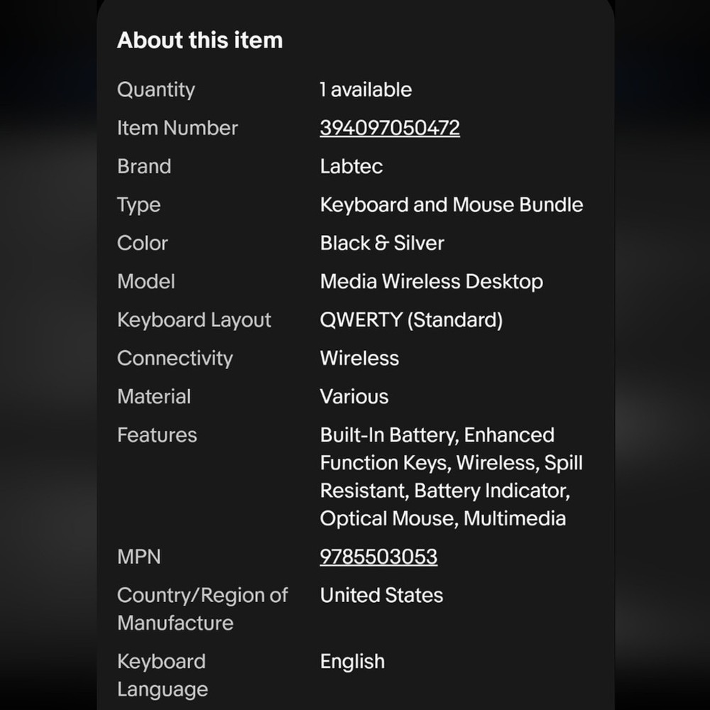 Labtec Wireless Desktop Keyboard & Mouse Set - Spill Resistant