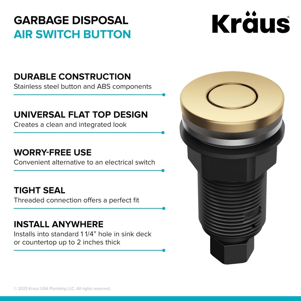 KRAUS Flat-Top Garbage Disposal Air Switch Button, Brushed Brass, KWDB-20BB