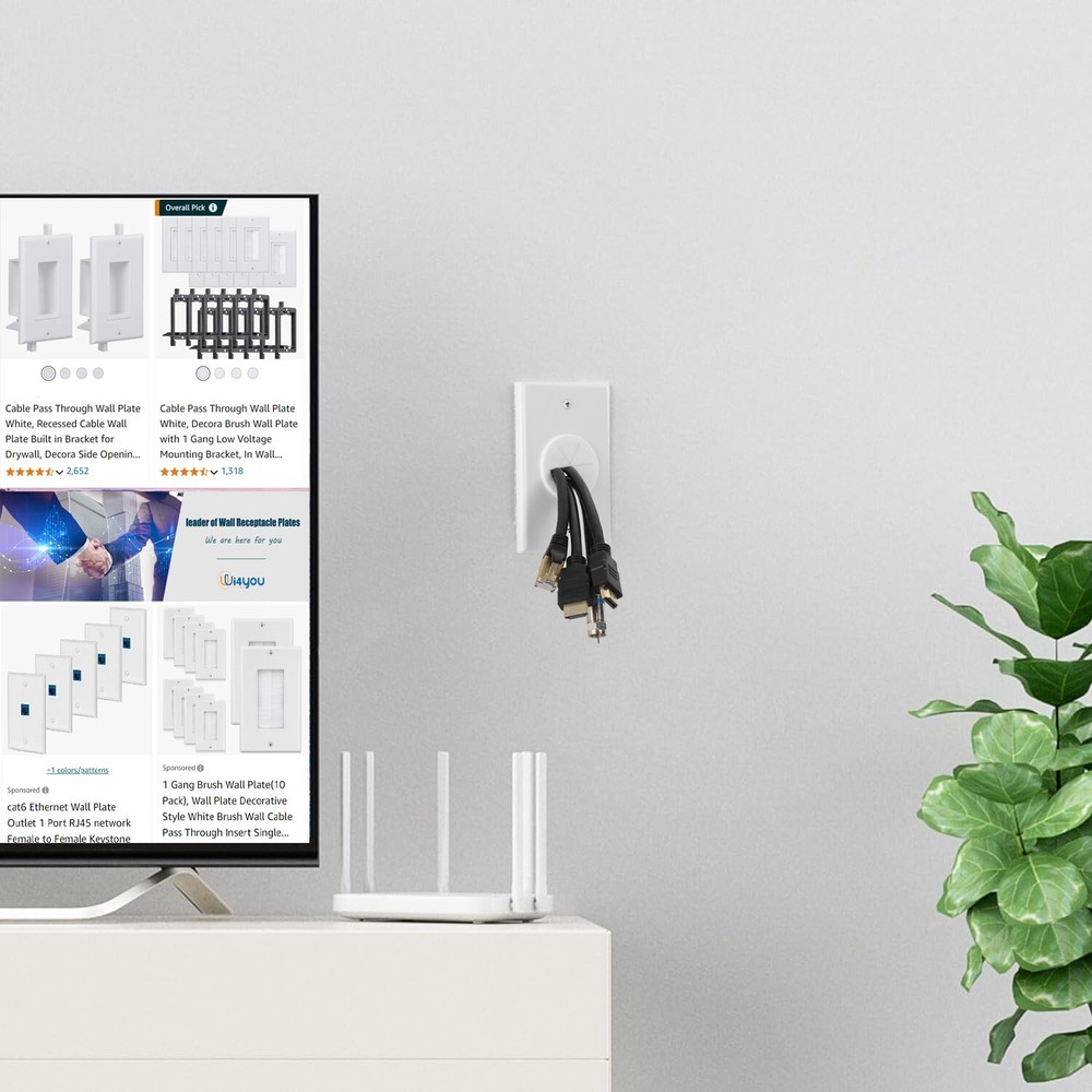 Cable Wall Plate + Mounting Bracket Round Silicone Passthrough for Cables 5-Pack