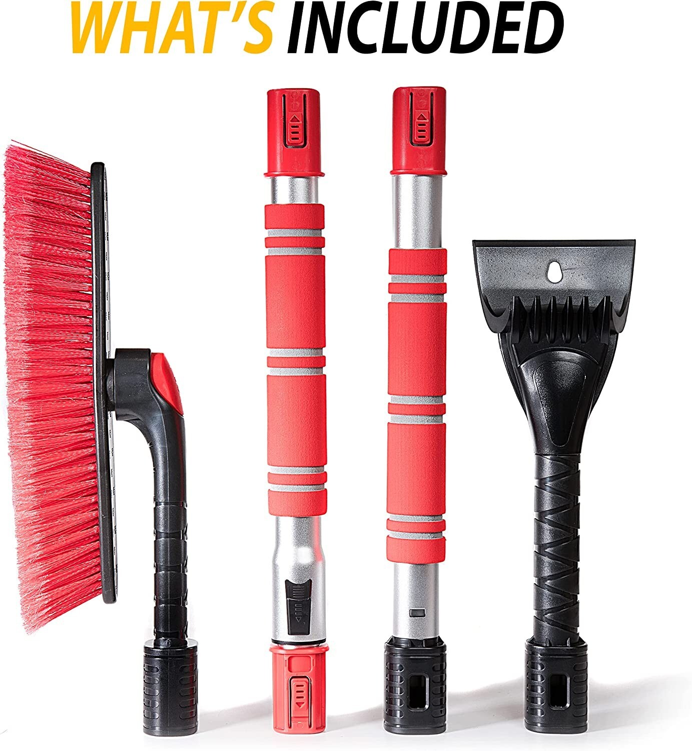 62" Portable Extendable Snow Brush and Ice Scraper 360° Pivoting Brush Head