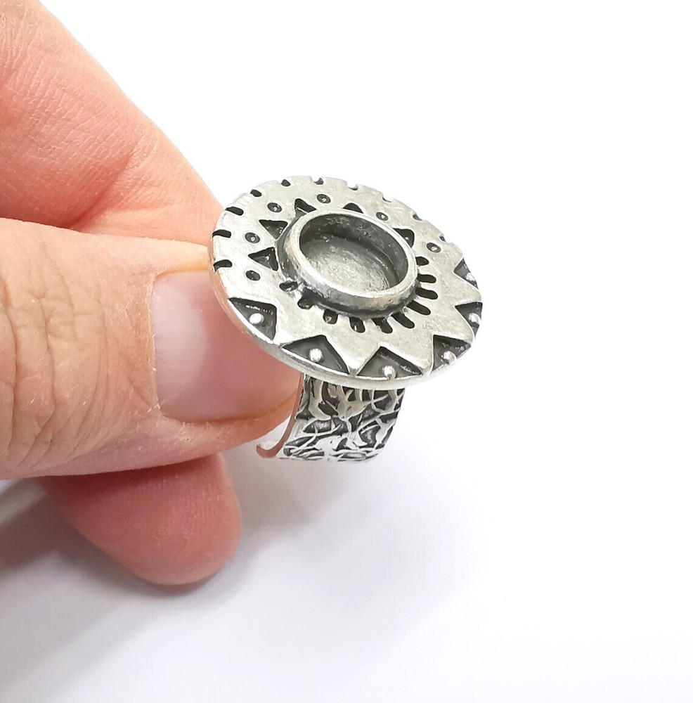 Silver Ring Blank Setting, Cabochon Mounting, Adjustable Resin Ring Base Bezels
