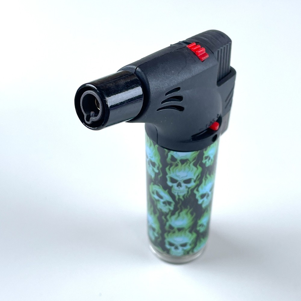 4 Pack Jumbo 4" Single Jet Flame Torch Gun Lighter Refillable Lockable Skeleton
