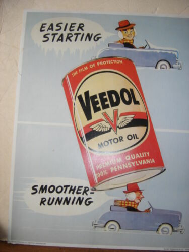 1950'S(2) PAIR 1950'S VEEDOL OIL CAR AND CAN ONE EACH CARDBOARD WINDOW SIGN