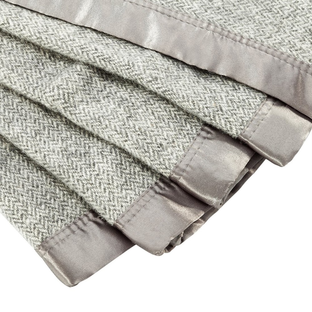Spencer & Whitney Wool Herringbone Throw Blanket, Grey, Queen Size
