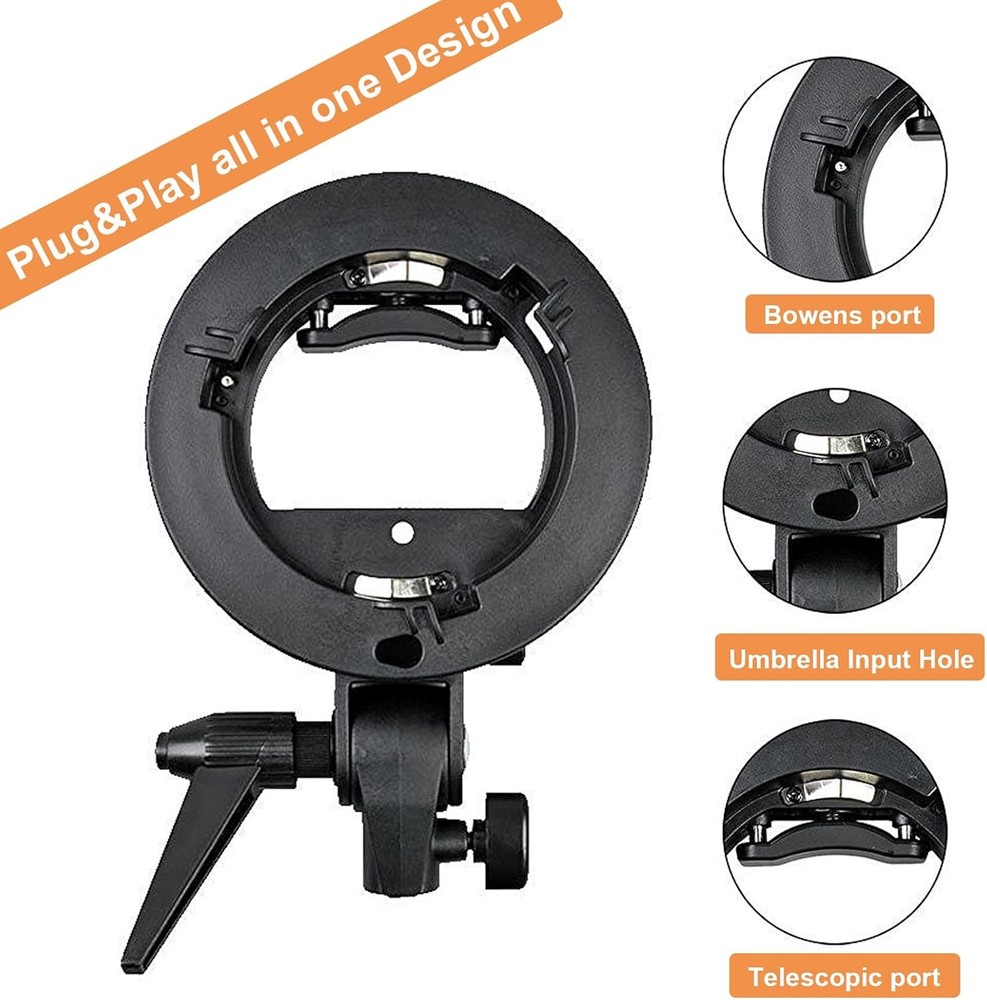 S Type Bracket Bowens Mount Holder for Speedlite Flash Snoot Softbox Honeycomb a