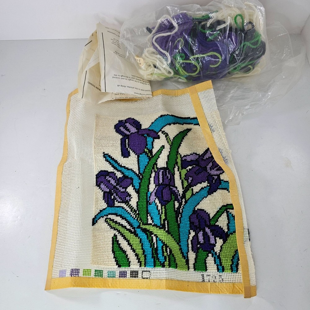 Iris Needlepoint Kit Trio3 Finished Extra Yarn & Canvas