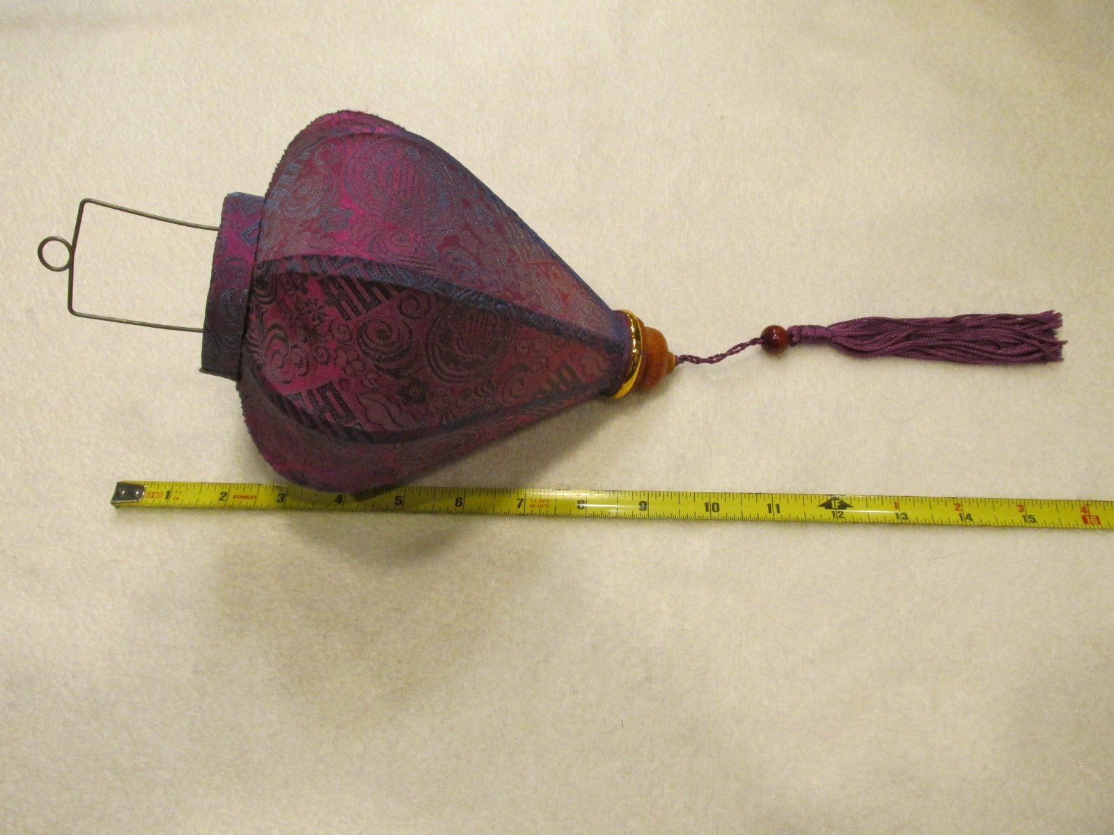 Authentic Signed Vietnam Bamboo and Silk Brocade 16" Lantern with Tassel