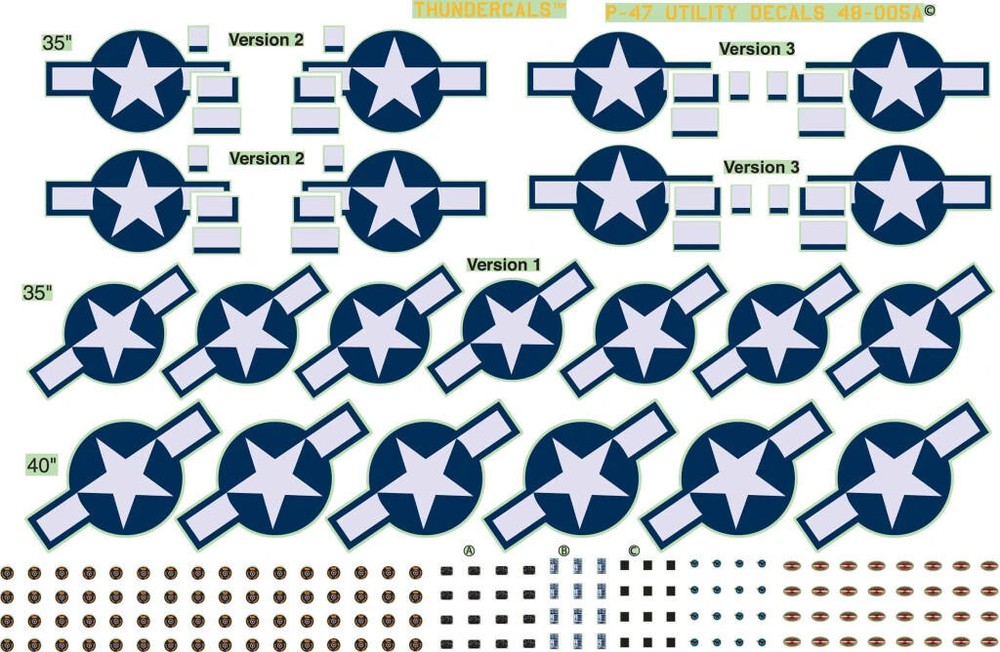 1/48 Thundercals P-47 Thunderbolt Type 4 Insignia + data 2 decal set