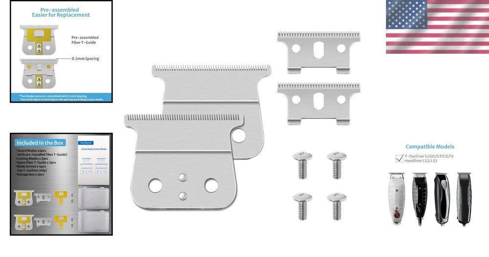 Adjustable 2 Pack Replacement T-Blades for Andis G-Series & Headliner Models