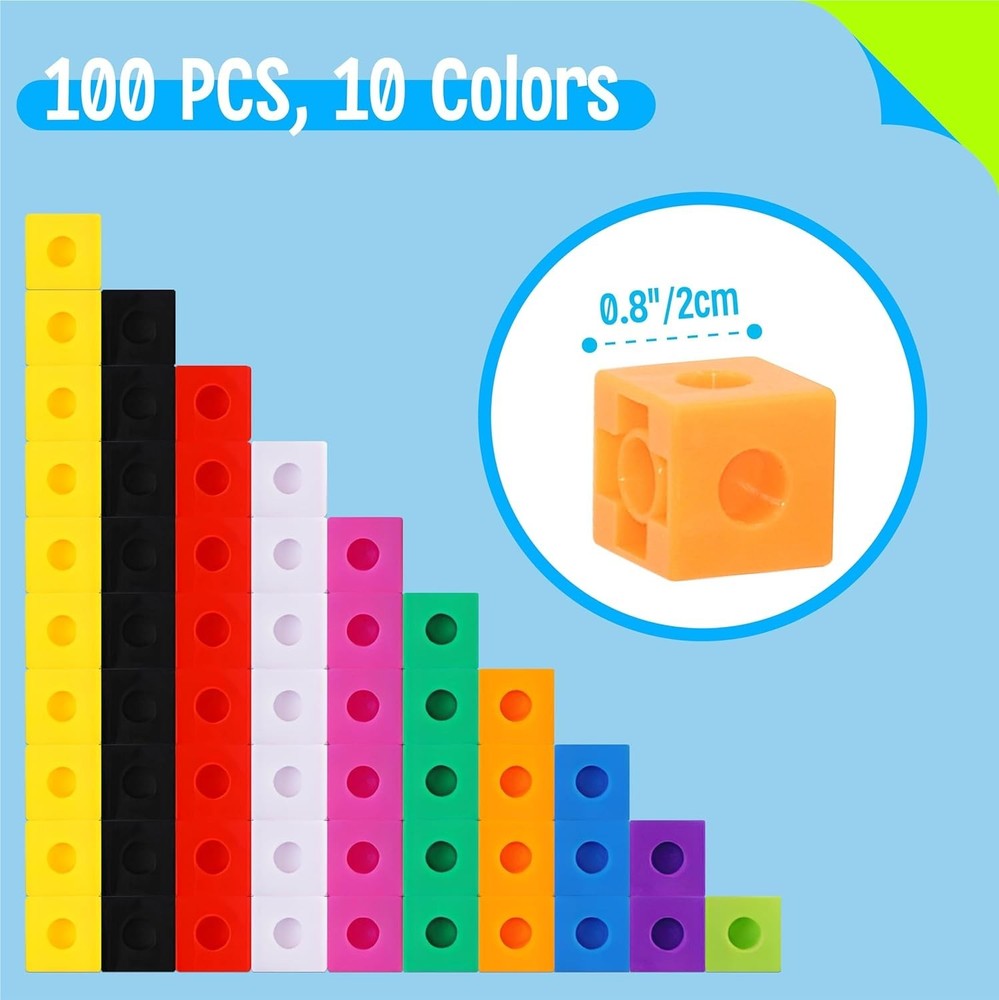 Quality 100 Math Linking Cubes for Early STEM Learning - Safe & Durable