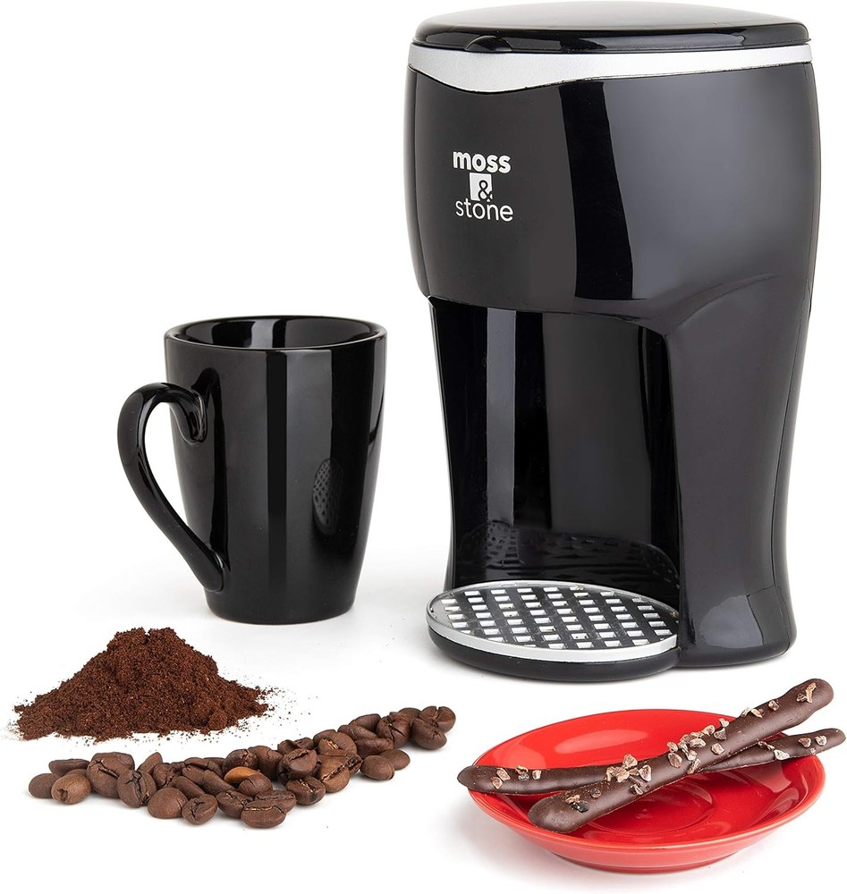 Moss & Stone Mini Drip Coffee Maker with Mug, Small Pot With Black