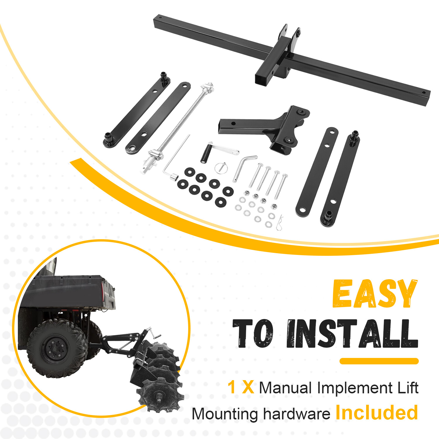 Black Manual Quick Implement Lift 50 Inches For ATV / UTV with 2" Receiver