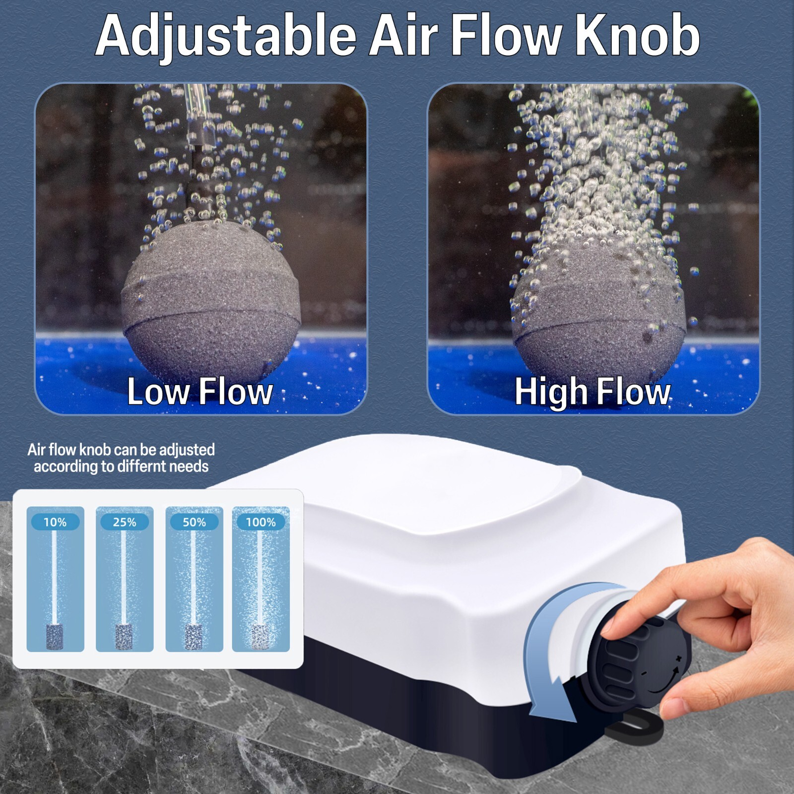 Adjustable Quiet Airator Pump for 90-400 Gallon Aquariums Output 4x95 GPH 2pcs.