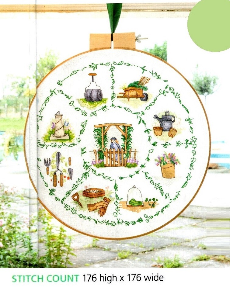 GARDENING PLATE   CROSS STITCH  PATTERN ONLY   EQ - REW