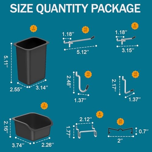 Peg Board Kit, Includes Pegboard and Accessories,with Hooks and 66 Black