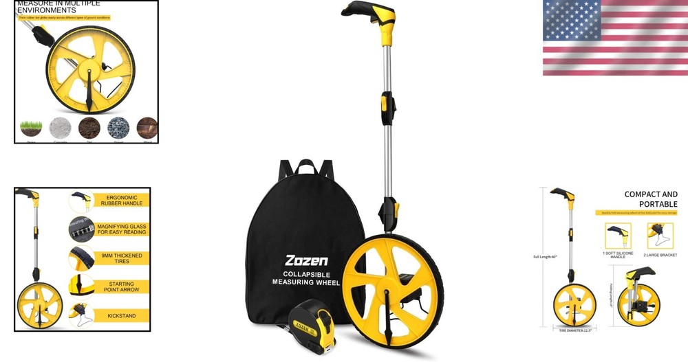 Mechanical Measuring Wheel - Double Collapsible, Easy Reset, Includes Carry Bag