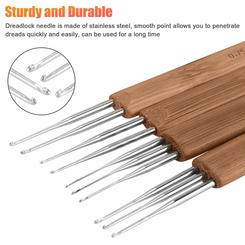 11Pcs Bamboo Handle Crochet Dreadlock Hook Needle Tool Braiding Hair Making Tool