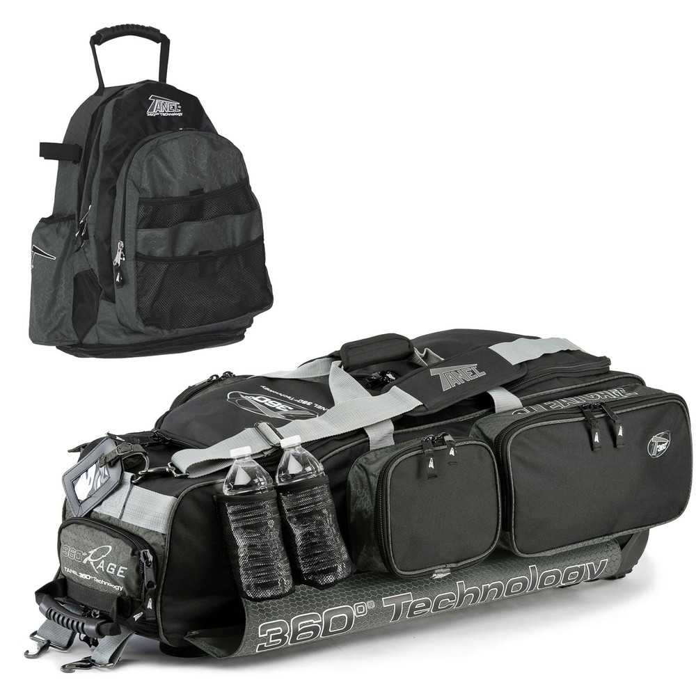 Tanel 360 RAGE Baseball Equipment Wheel Bag & Backpack Bundle - Black/Charcoal