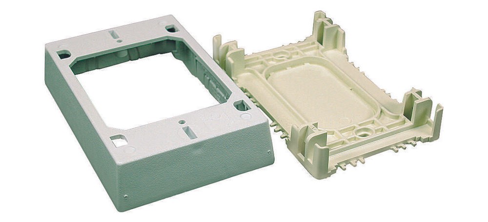 NMW Outlet Box, 1 -Gang, 0 -Knockout, Plastic, White, Wall Mounting