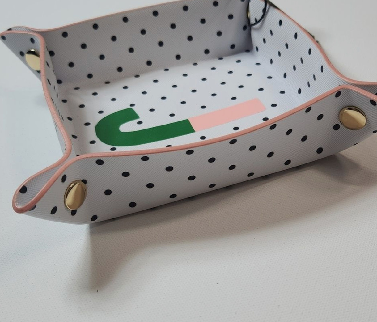 Kate Spade Pink and Green Leatherette Tray with Letter J NWT