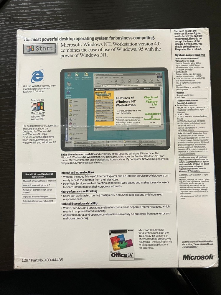 Microsoft Windows NT Workstation 4.0 CD Full Version Retail Box Factory SEALED