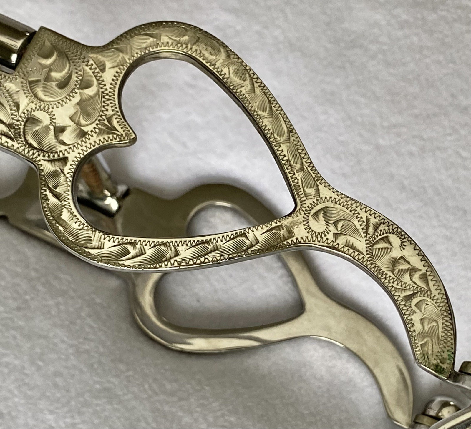 Beautiful Vintage Silver Mounted HEART Show Bit~5" Coppper Inlay Port Mouth