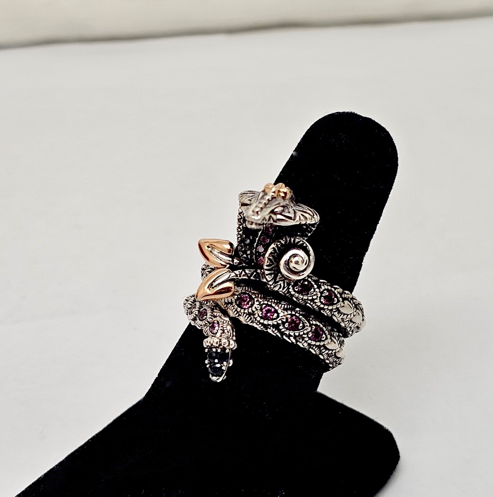 BARBARA BIXBY STERLING SILVER 18K MULTI-STONE KING COBRA SNAKE RING,9,BOX/POUCH