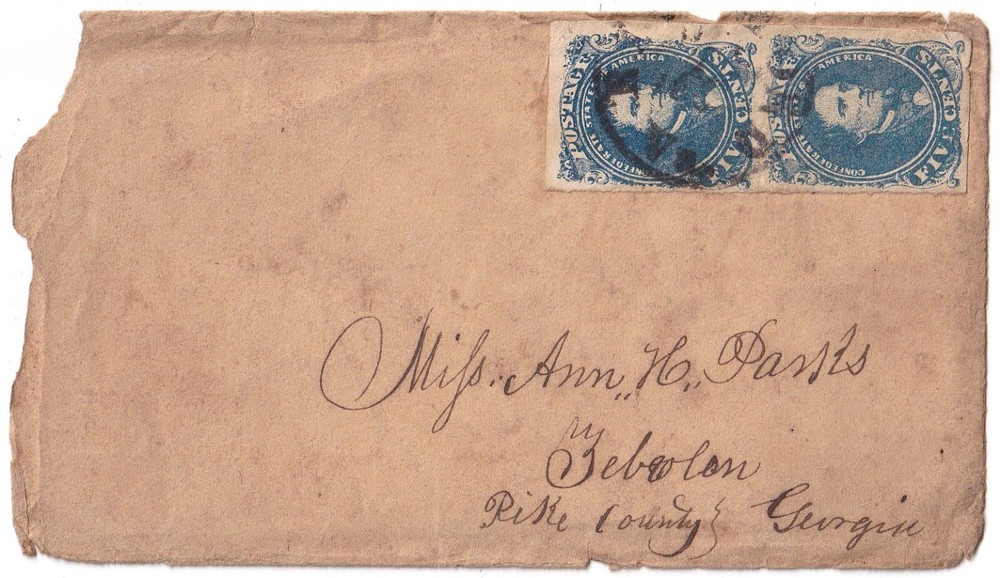 CSA-4a Imperf Pair on Envelope Pike County, GA  K14031