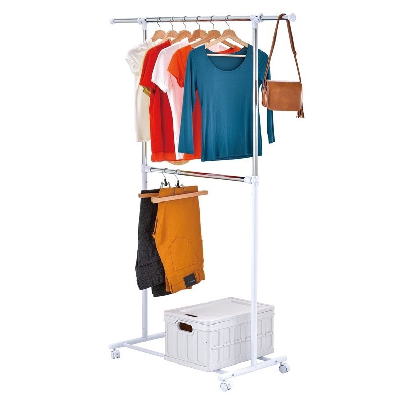 Adjustable 2-Tier Rolling Garment Rack Clothes Organizer Storage Solution New