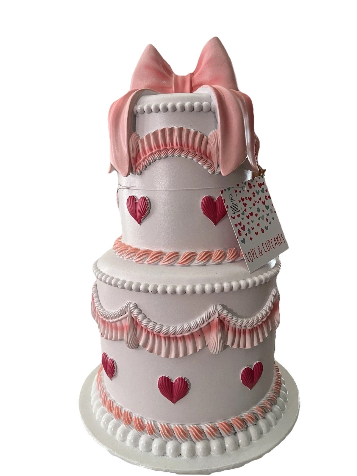 Valentines Day Faux Cake Sculpture Hearts White Pink Red Pedestal 20 inch NEW