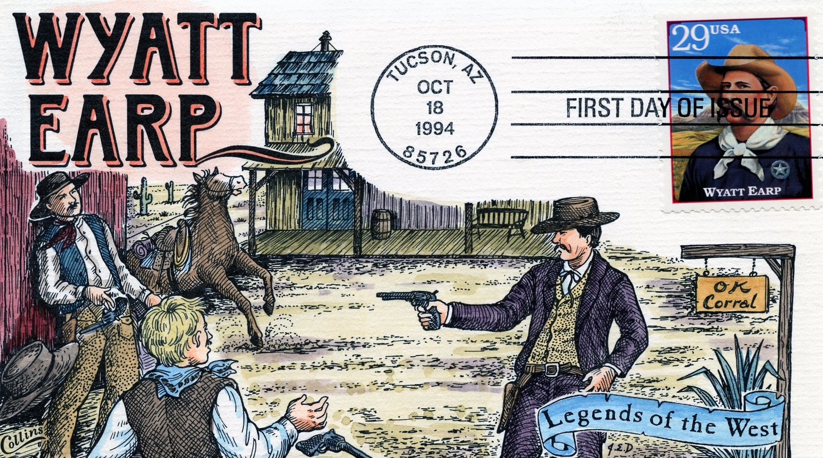 WWLF US COLLINS CACHET FDC LEGENDS OF THE WEST  2869j   WYATT EARP   COVER