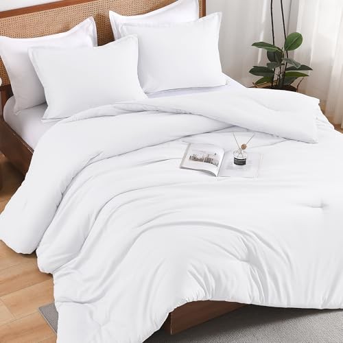 White Twin Size Comforter Set, 2 Pieces Boho Solid Modern Bedding Comforters