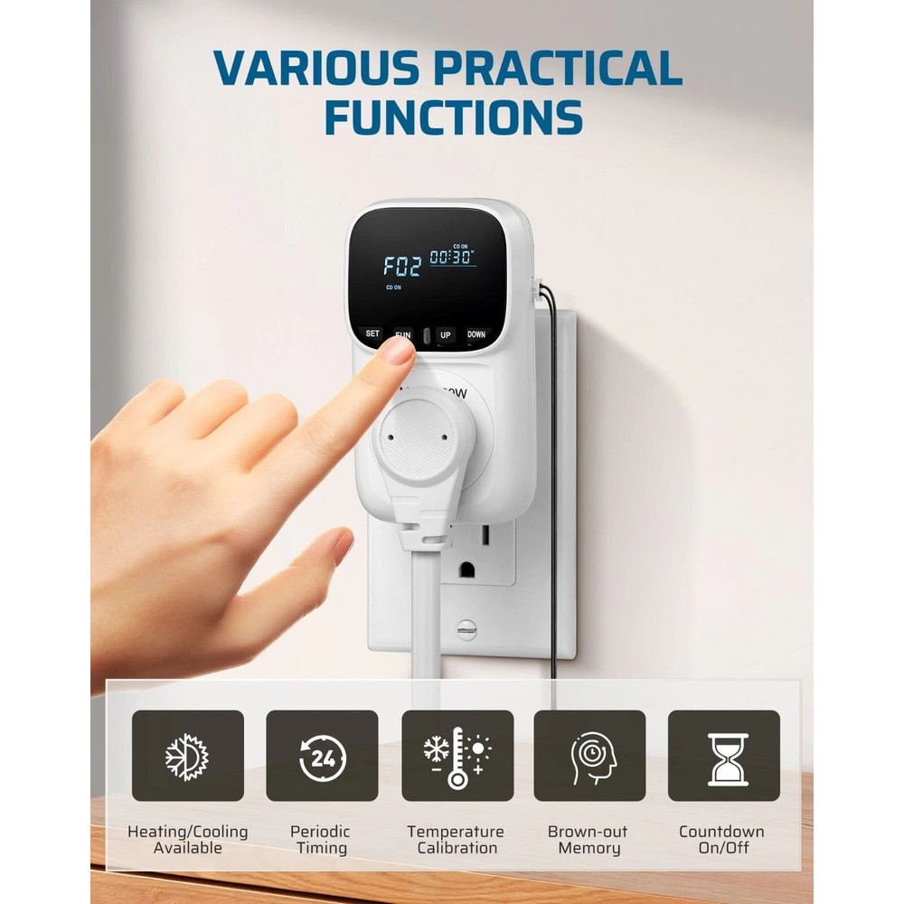 Digital Thermostat Outlet With Plug For Temperature Control Both Heating Cooling