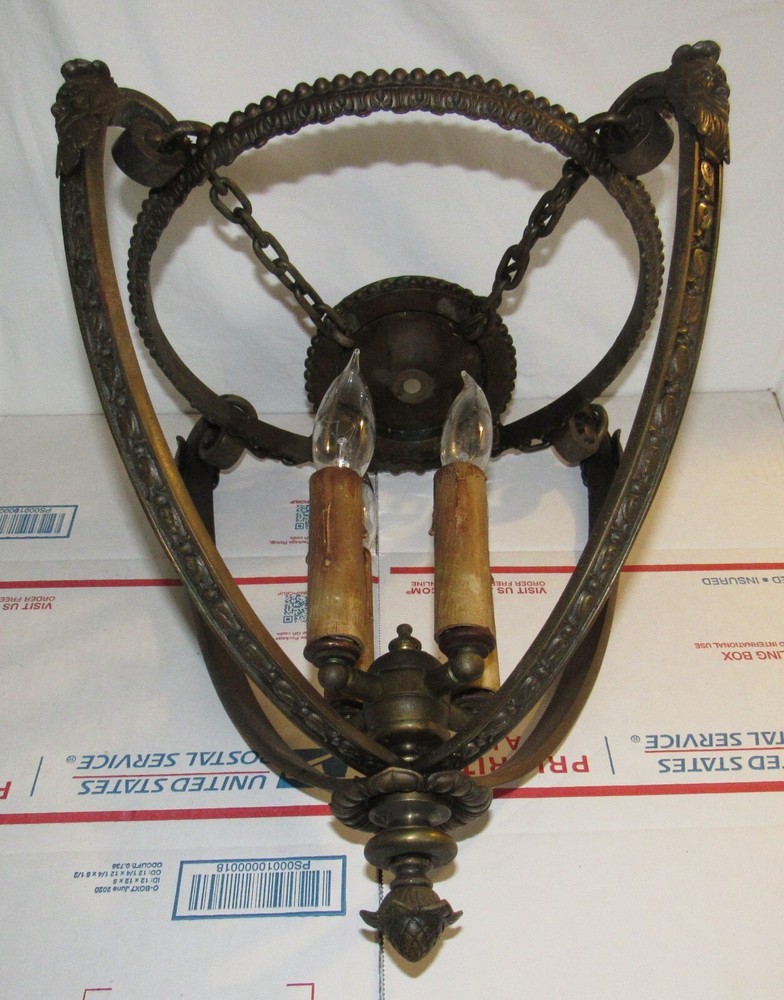 ANTIQUE BRONZE GOTHIC HANGING LIGHT WITH 4 DEVIL HEADS