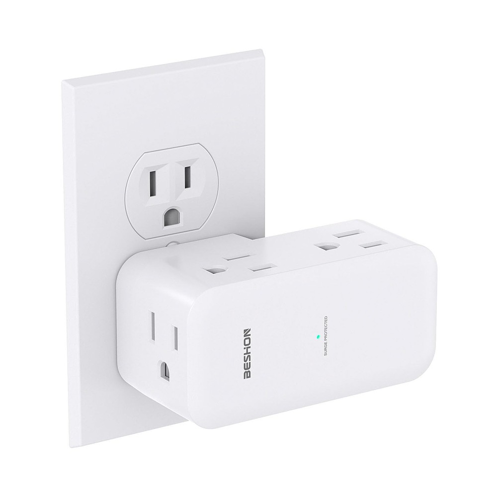 Surge Protector Outlet Extender- with Rotating Plug,6 AC Multi Plug White