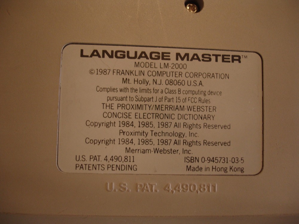Franklin Language Master LM-2000 Dictionary Thesaurus w/ Manual 1987 EUC Tested