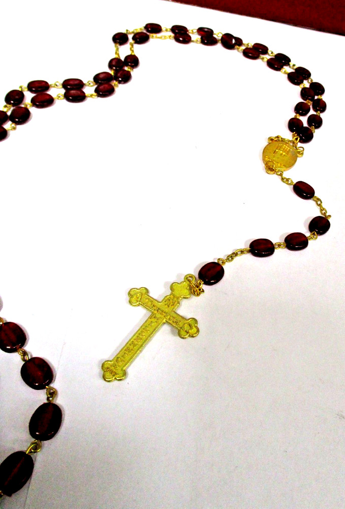 VTG Catholic Rosary Tertium Millennium Red Flat Gold-Tone Italy Graymoor EUC