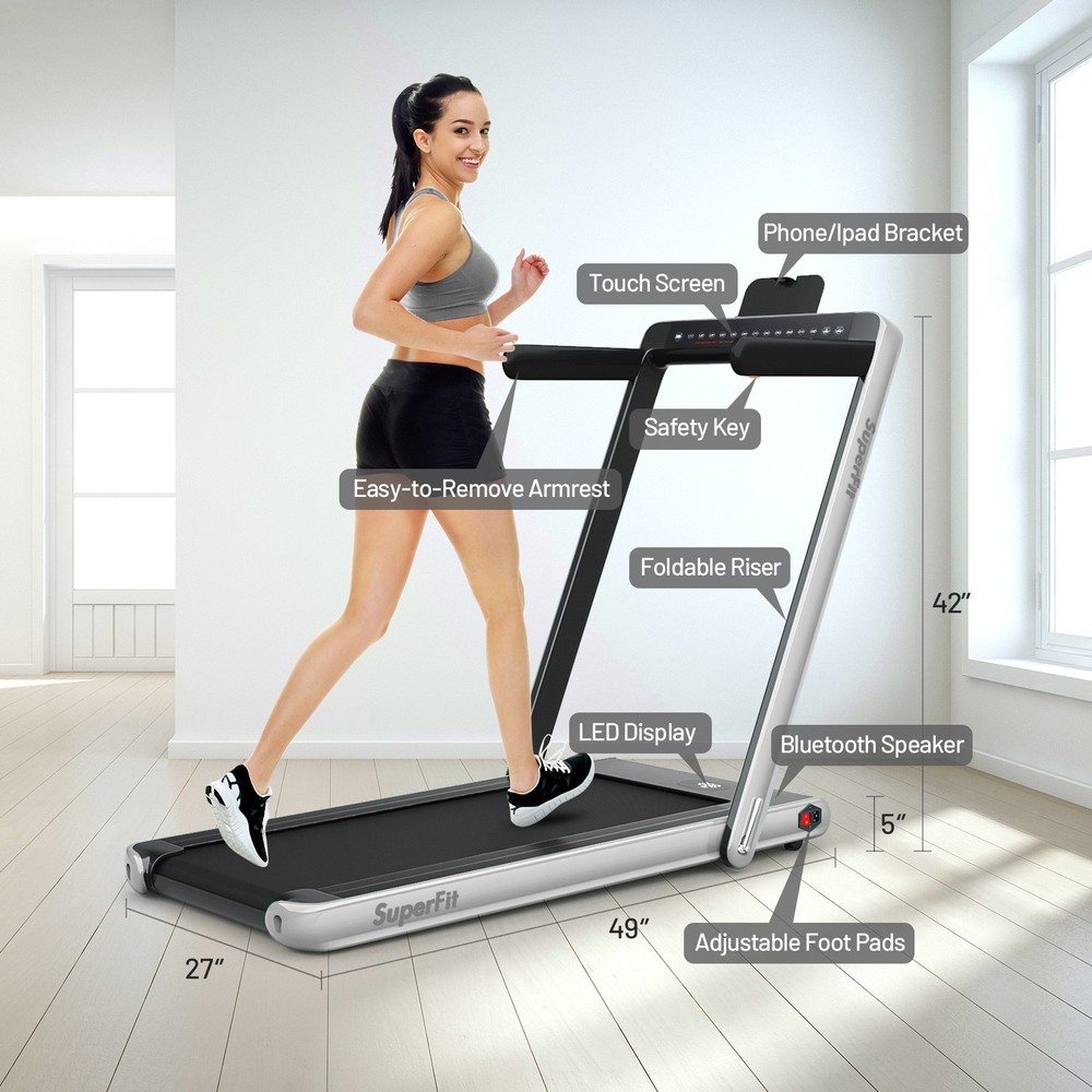 2.25HP Speed Adjustable Folding Treadmill W/Bluetooth Speaker Remote Control LED