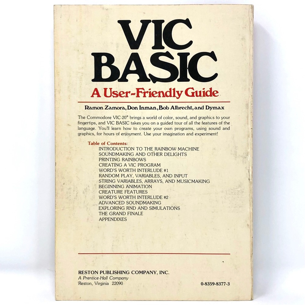 VIC BASIC "A User-Friendly Guide" Book *ISBN 0-8359-8377-3 **Used Condition