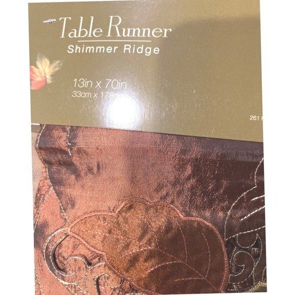 Table Runner 13x70 Bronze Polyester Shimmer Ridge Fall Leaves Pattern 2014