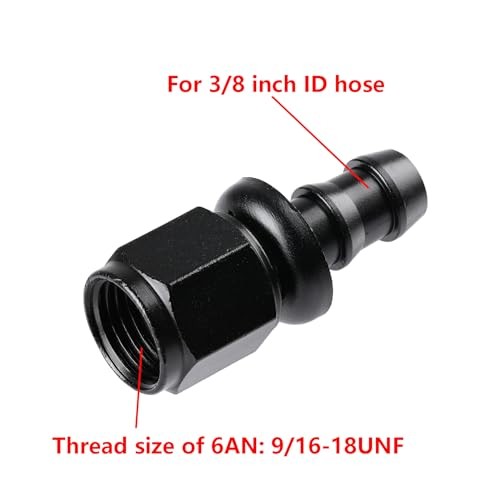 Push Lock Hose Fitting End Black 4PCS 6AN Straight