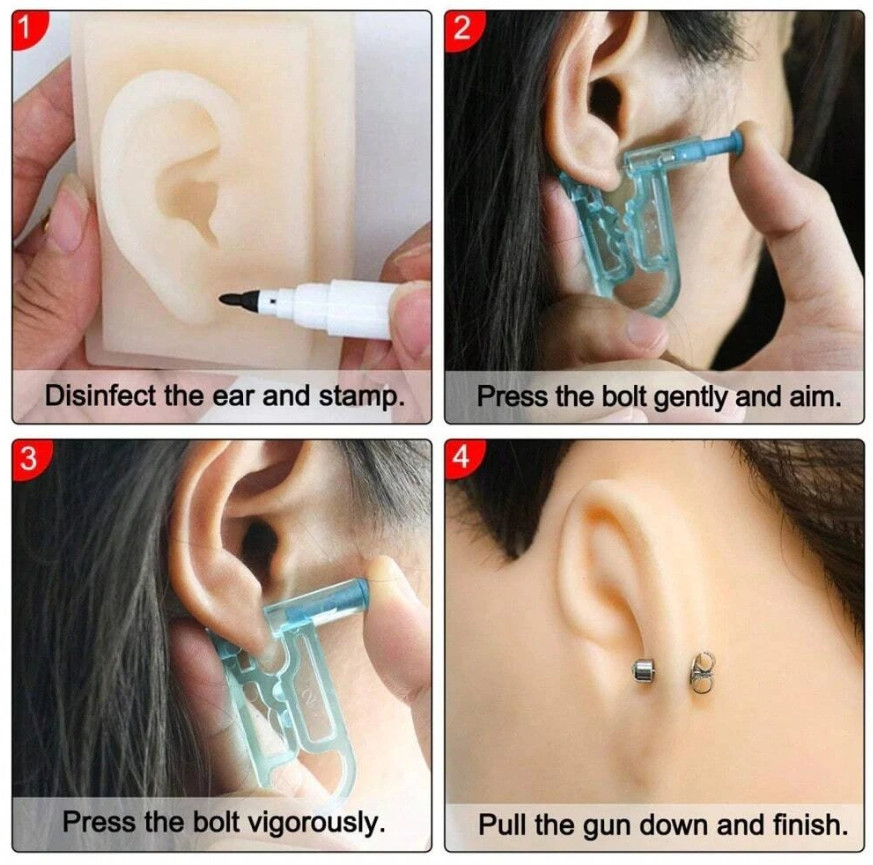 5pcs Disposable Ear Piercing Gun Kit Sterile Stud Piercer Tool Set Blue - NEW