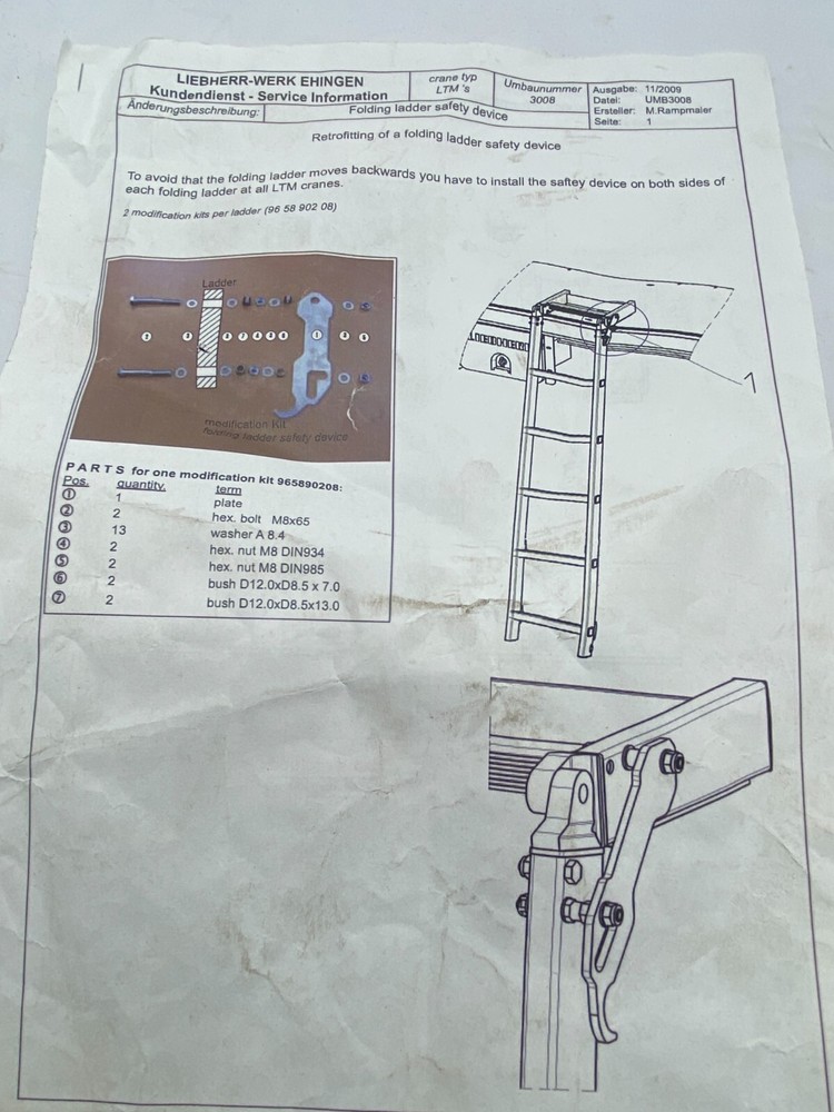 LIEBHERR CRANE LADDER RECALL KIT, MODIFICATION KIT, PART 🔔