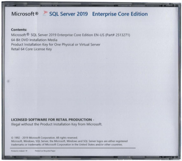 Microsoft SQL Server 2019 Enterprise 64 Core, Unlimited CALs. Authentic License