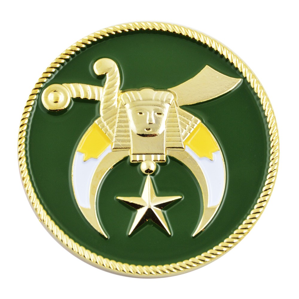 Shriner Masonic Auto Emblem - [Green & Gold][2'' Diameter]
