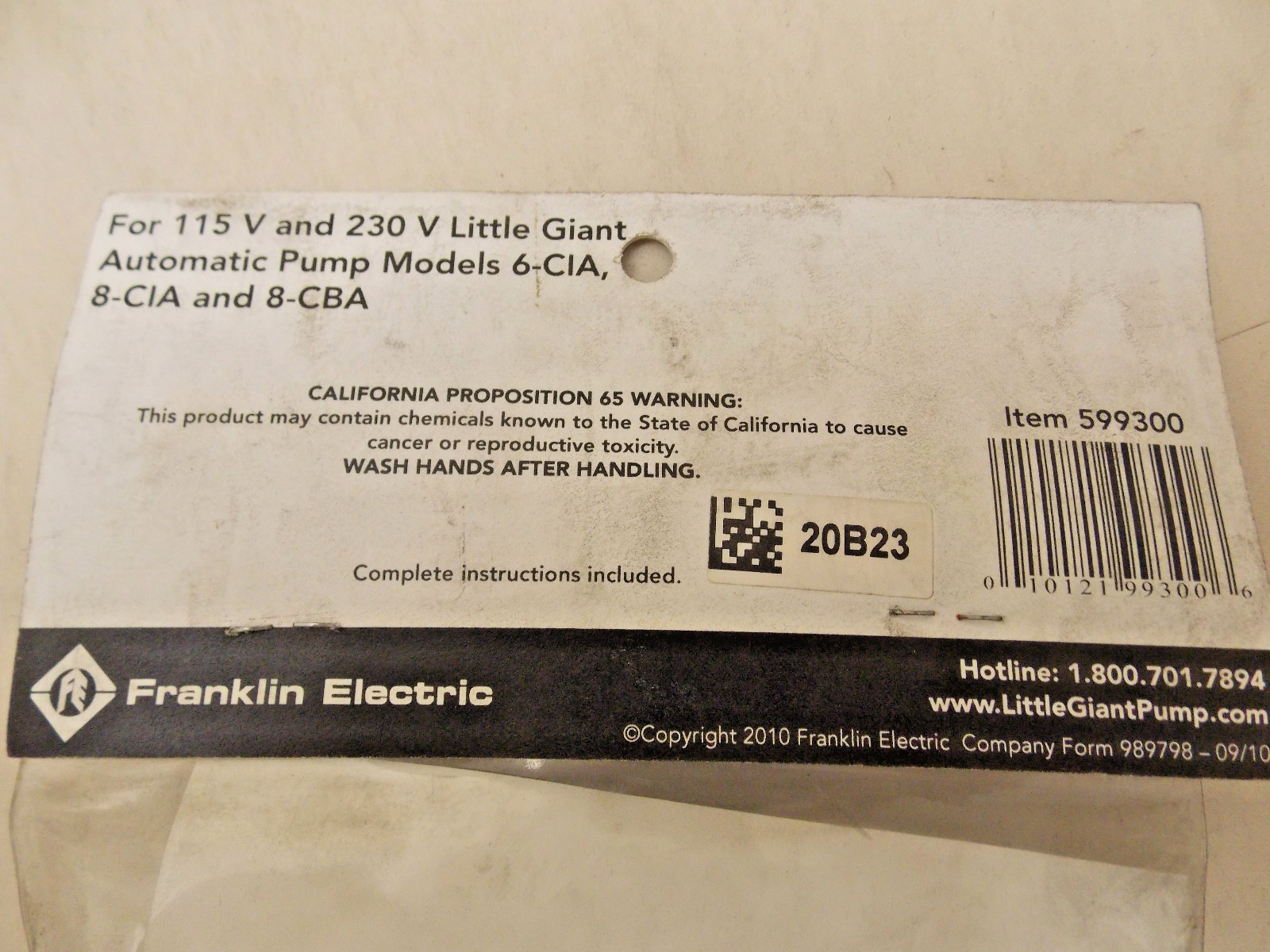 Little Giant SPRK-1 Sump Pump Diaphragm Switch Repair Kit w Casing, Black 599300