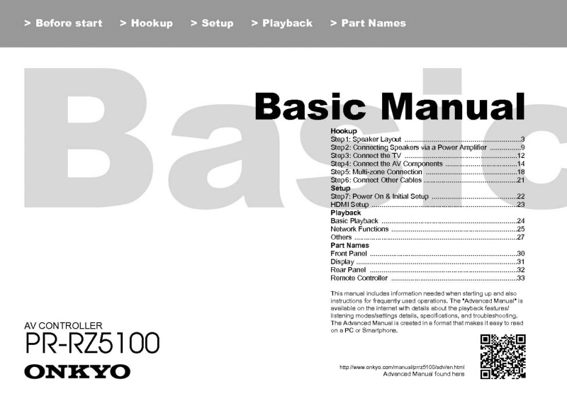 Onkyo Integra PR-RZ5100 AV Controller Owners Instruction Manual